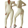 Baller Babe Full Length Long Sleeve Zipper Bodysuit Oat