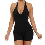 Baller Babe Halter Bodysuit Open Back V Scrunch Shorts