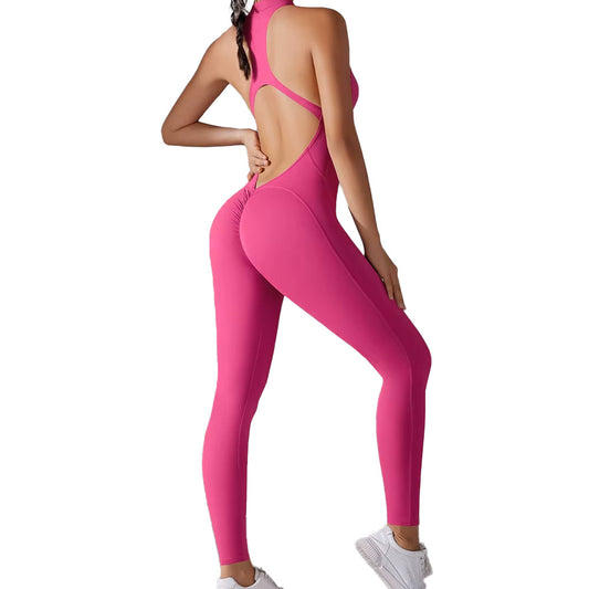 Full Length gym Bodysuit with Zip Pink