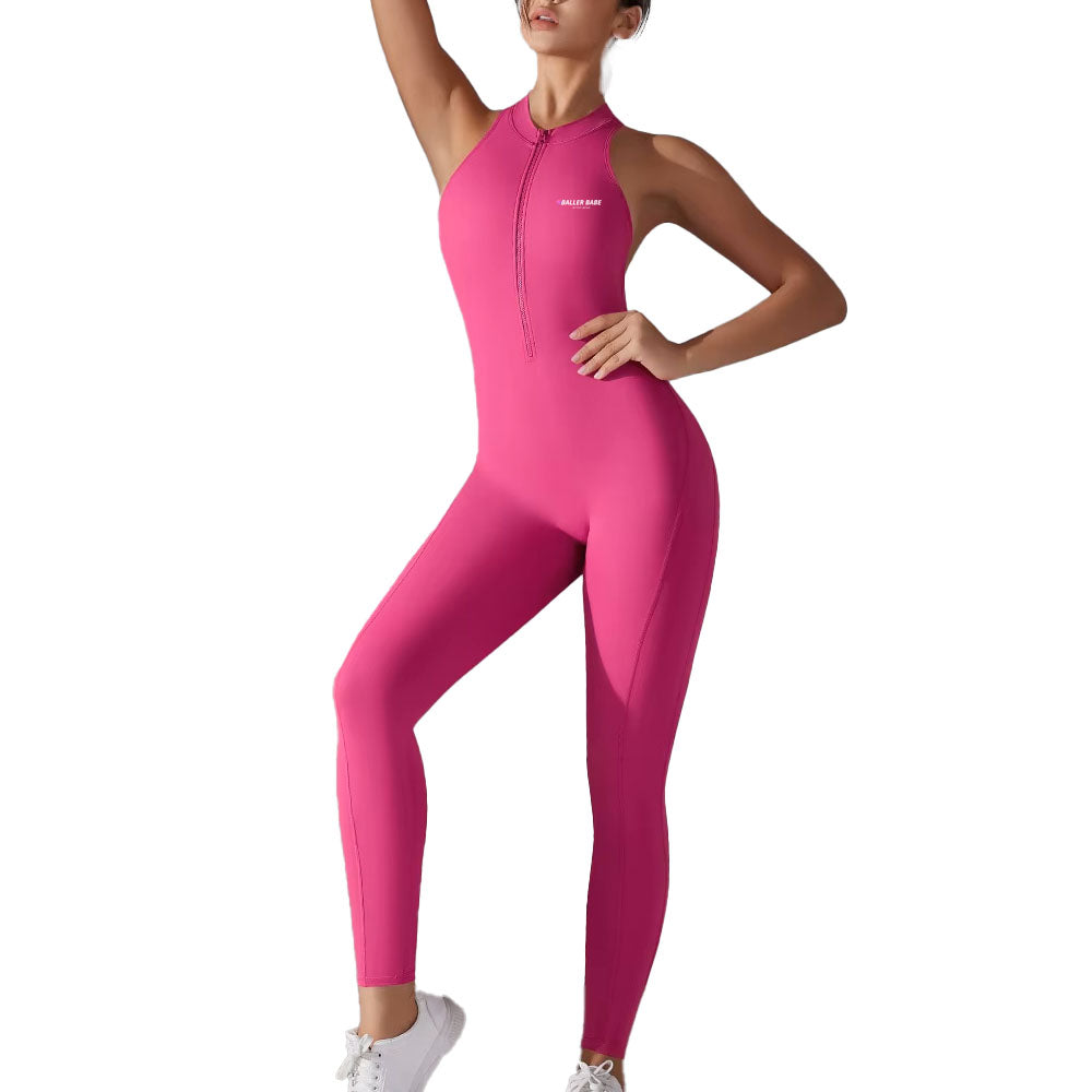 Full Length gym Bodysuit with Zip Pink