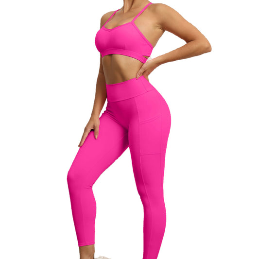Chicago Leggings And Crop Top Set- Pink