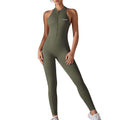 Full Length gym Bodysuit with Zip Khaki Green