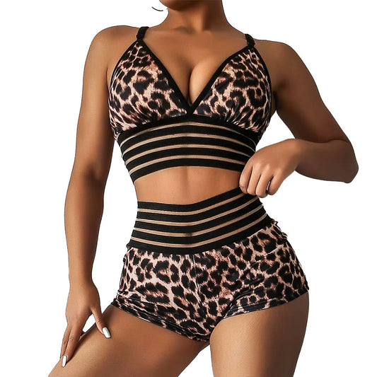 Safari Fever Leopard Sports top with High waisted Shorts