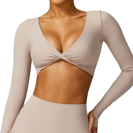 Malani V2 Long Sleeve Crop Top Nude Beige