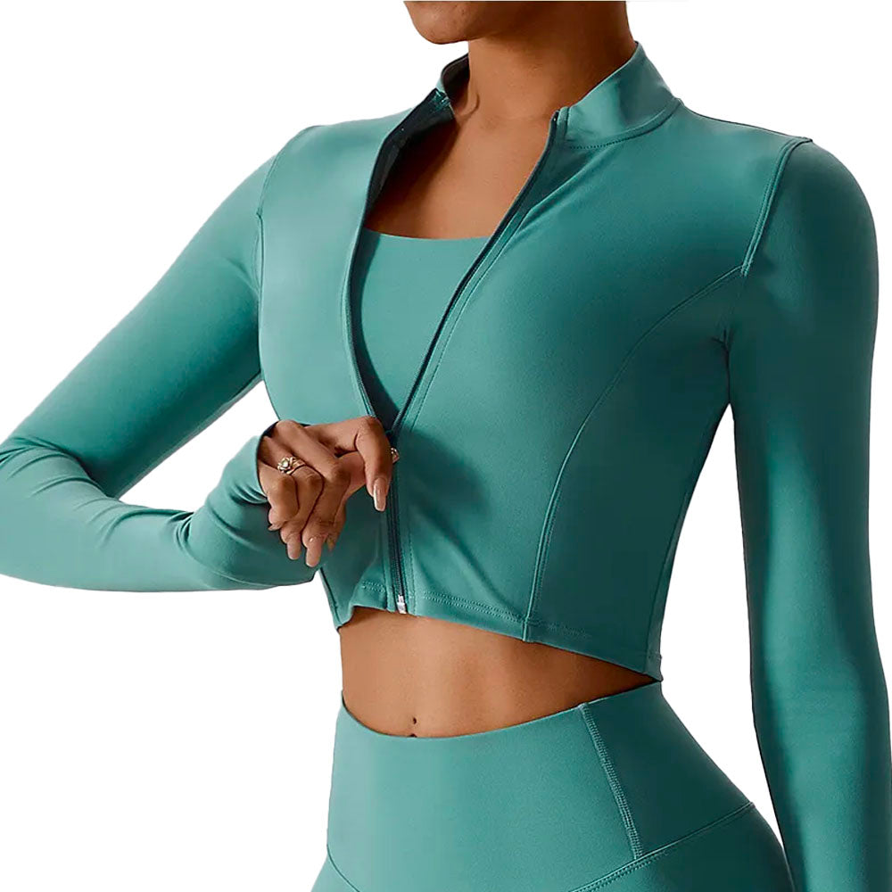Form Fitting Jacket Black Long Sleeve Carman Zip Jacket Form fitting activewear jackets for ...