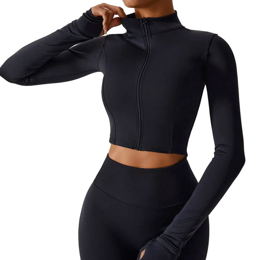 Form Fitting Jacket Black Long Sleeve Carman Zip Jacket Form fitting activewear jackets for ...