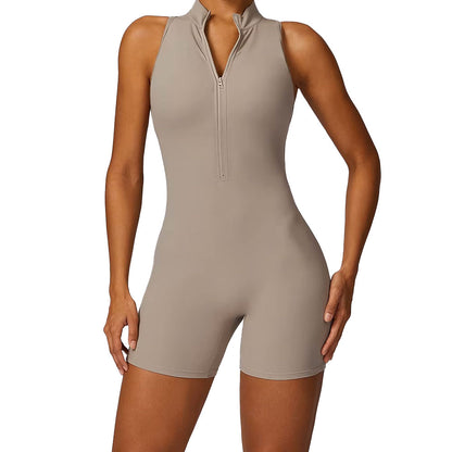 Baller Babe gym Bodysuit with Zip Beige