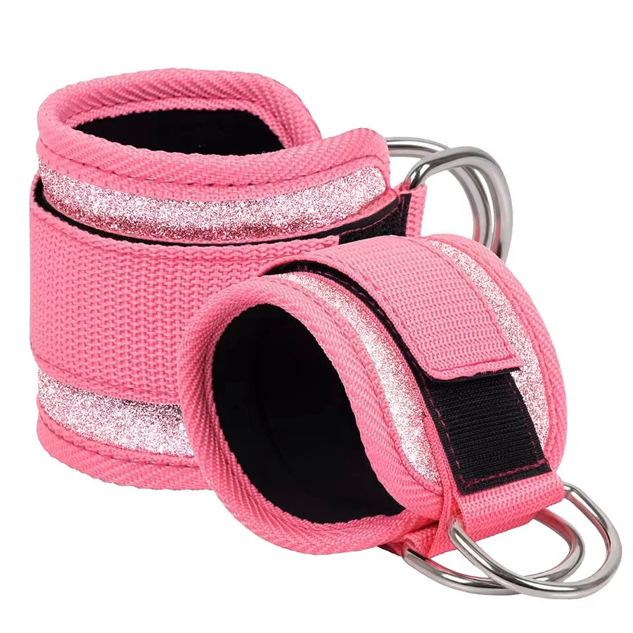 Glitter Fitness Ankle Straps Adjustable with D-Ring Foot Support Cuffs Gym (Pair)
