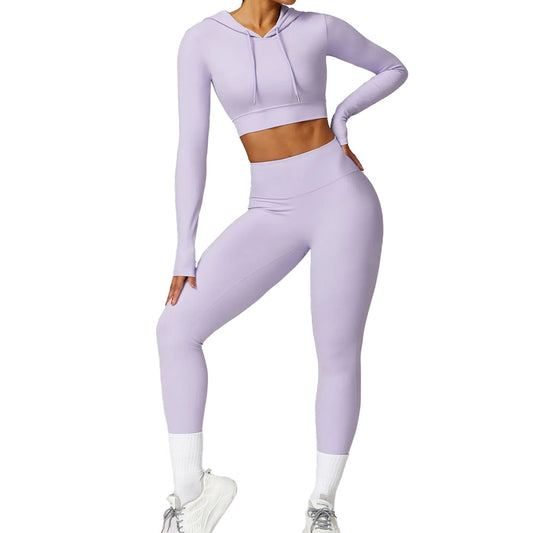 purple WOMENS LONG SLEEVE JUMPER WITH NO SCRUNCH GYM PANT LEGGINGS