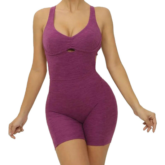 Baller Babe One Piece Bodysuit Shorts with adjustable straps - Purple