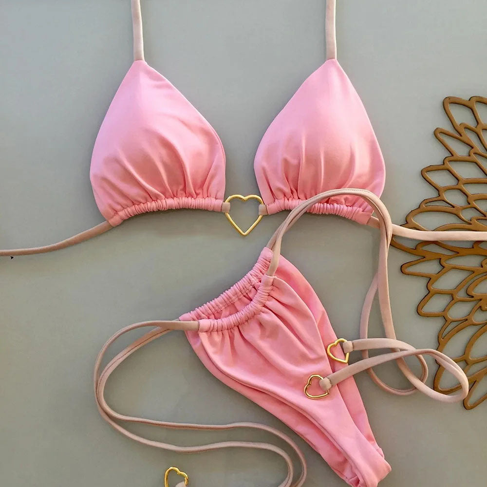 Halter Neck String Bikini 'Mimi' Pink Swimwear for women with Heart ...