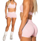 Halter Crop Top with Seamless scrunch Shorts Set