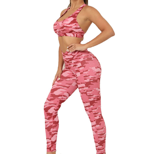 Camo Leggings with Crop Top Set - Pink
