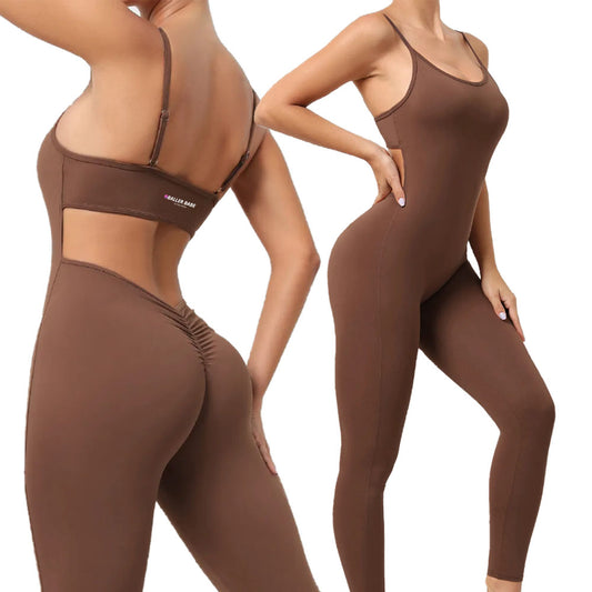 Baller Babe Backless Bodysuit Full Leggings Brown