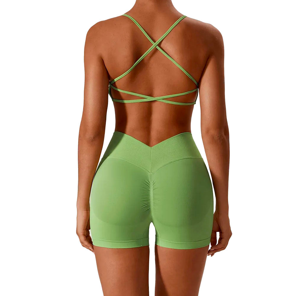 Seamless workout Shorts with Crop Top Set Green