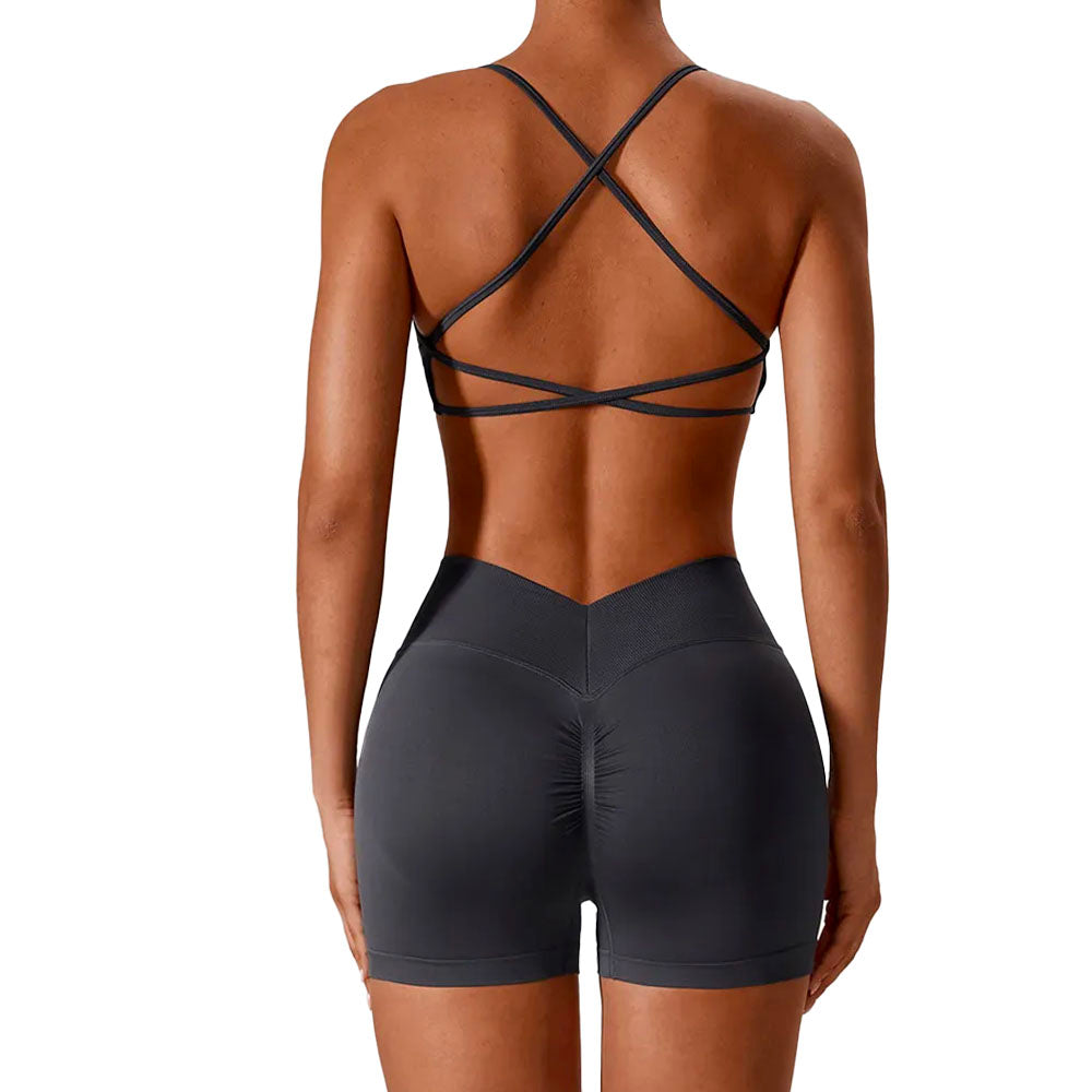 Seamless workout Shorts with Crop Top Set Grey