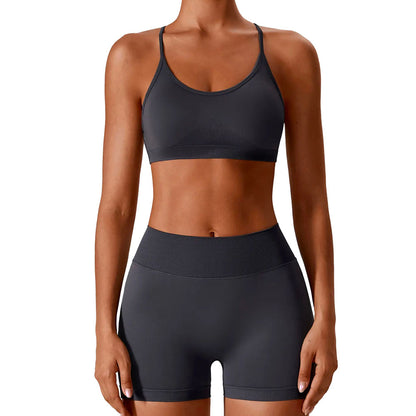 Seamless workout Shorts with Crop Top Set Grey