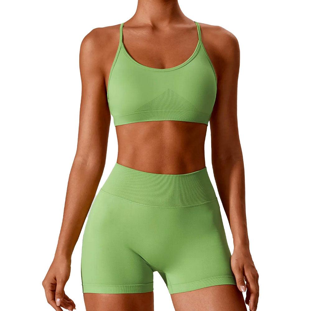 Seamless workout Shorts with Crop Top Set Green