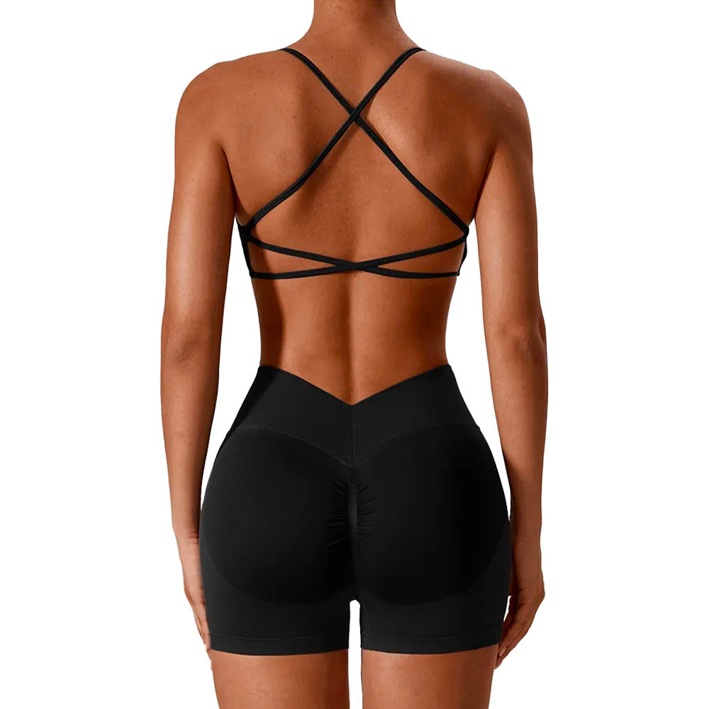 Seamless workout Shorts with Crop Top Set Black