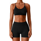 Seamless workout Shorts with Crop Top Set Black