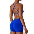 Seamless workout Shorts with Crop Top Set Blue