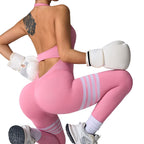Pink Open Back Seamless Jumpsuit with stripes