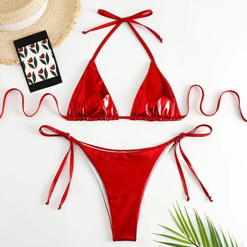 Shiney Glam Cherry Red Bikini Set
