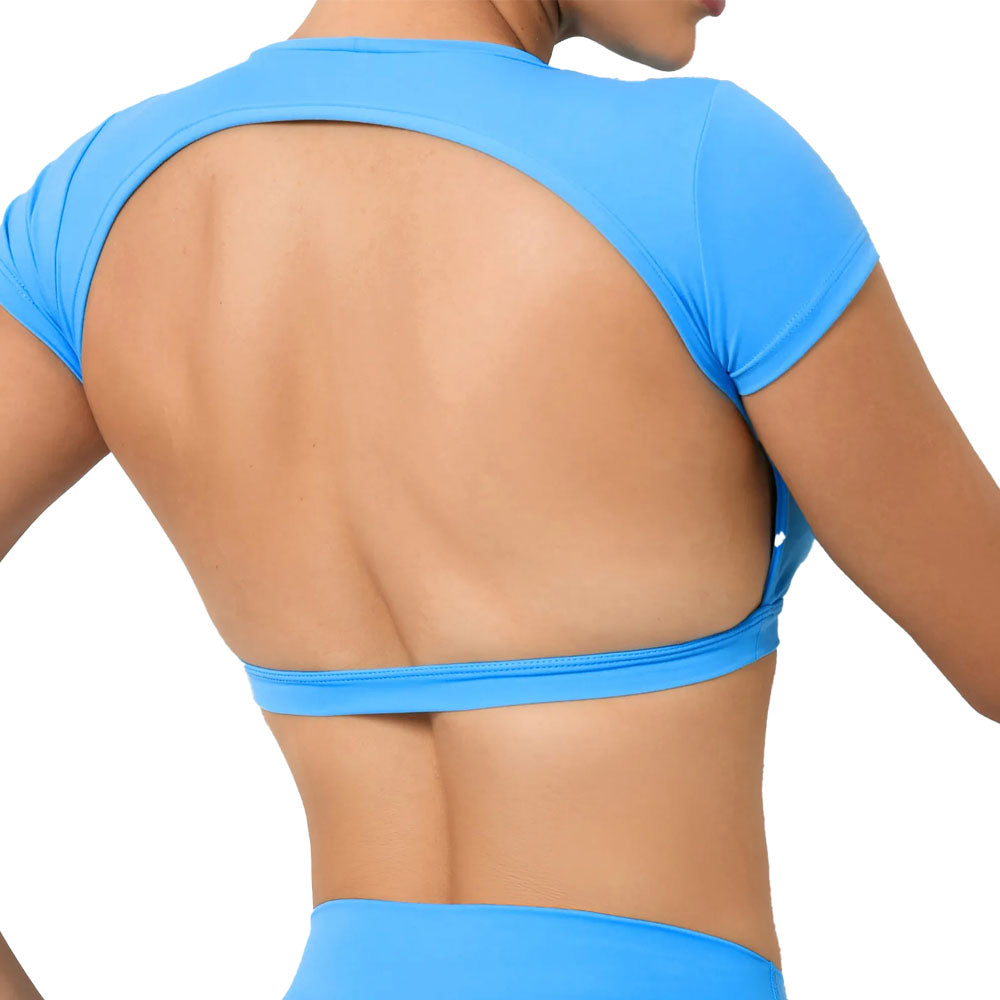 Adonis Sky Blue Cropped Backless T-Shirt