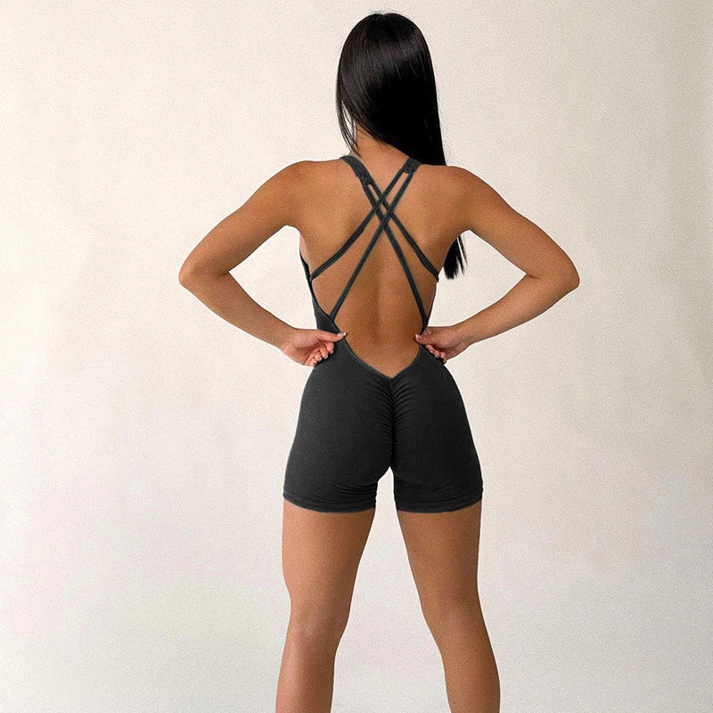 Baller Babe Deep V Bodysuit Shorts Jet Black