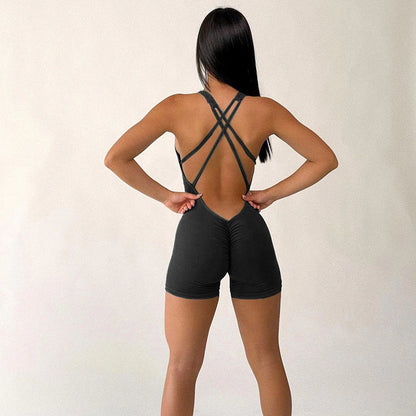 Baller Babe Deep V Bodysuit Shorts Jet Black