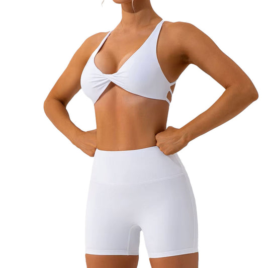 Baller Babe criss cross bra and shorts set White