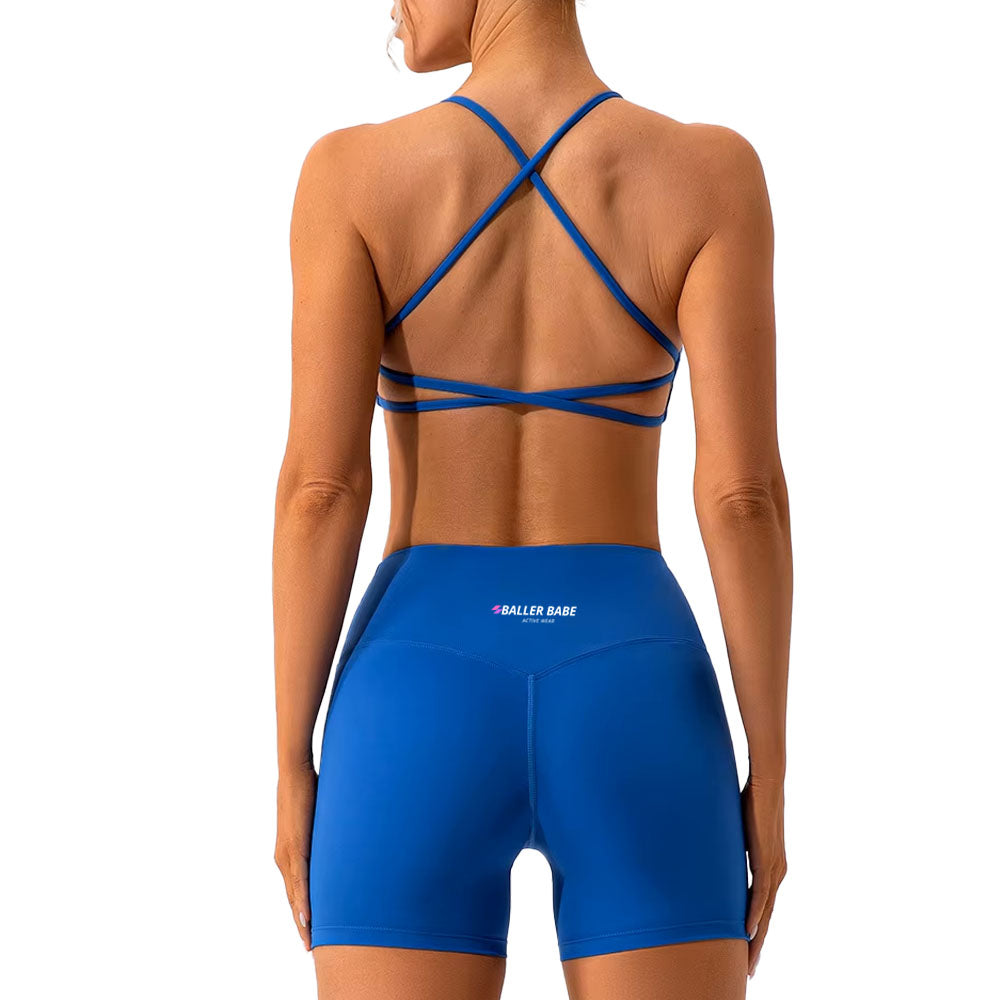 Baller Babe criss cross bra and shorts set Blue