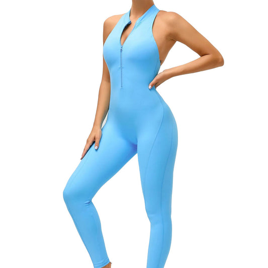 Full Length gym Bodysuit with Zip Blue ice