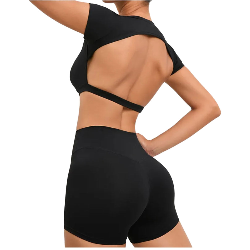 Adonis Black Cropped Backless T-Shirt
