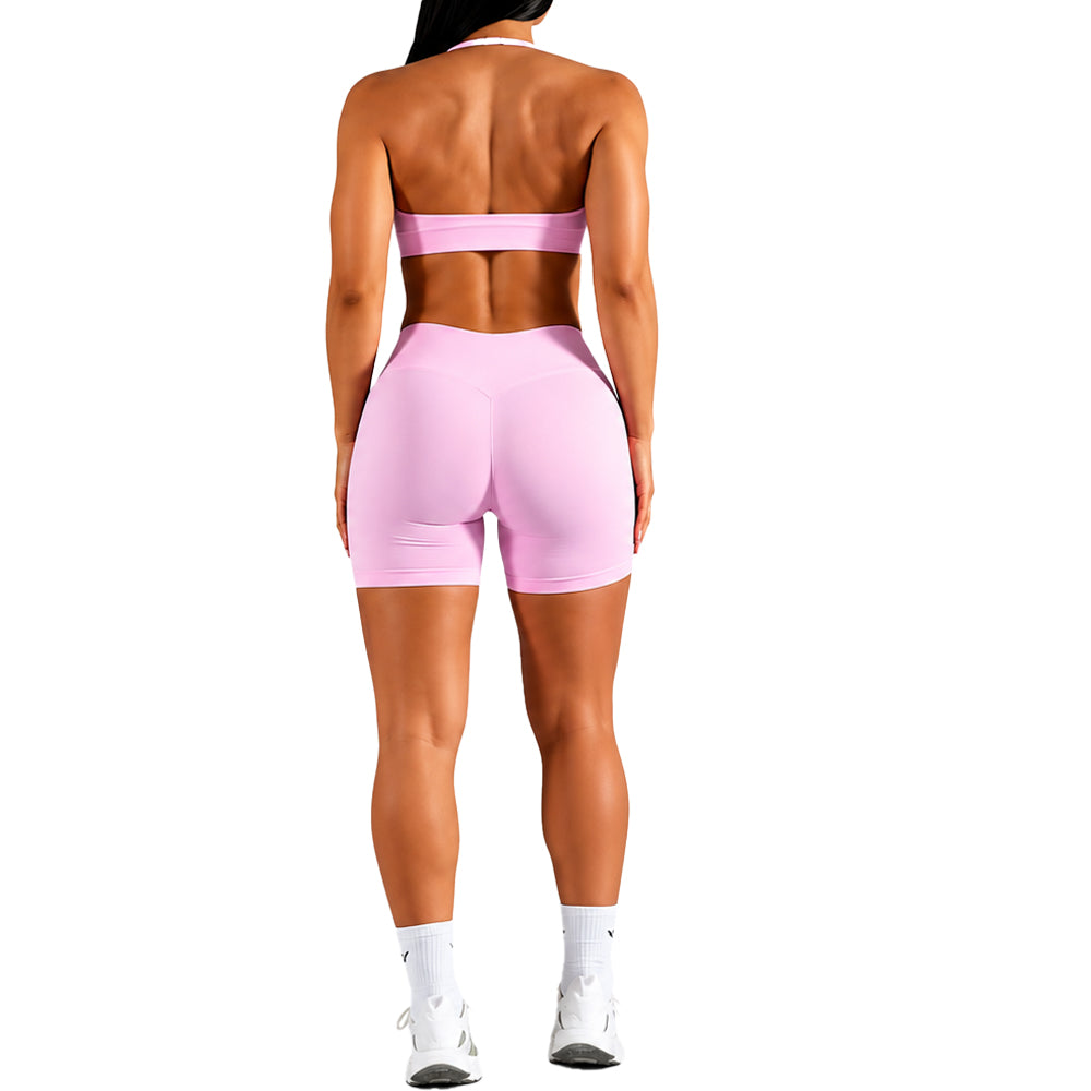 Halter Crop Top with Seamless scrunch Shorts Set