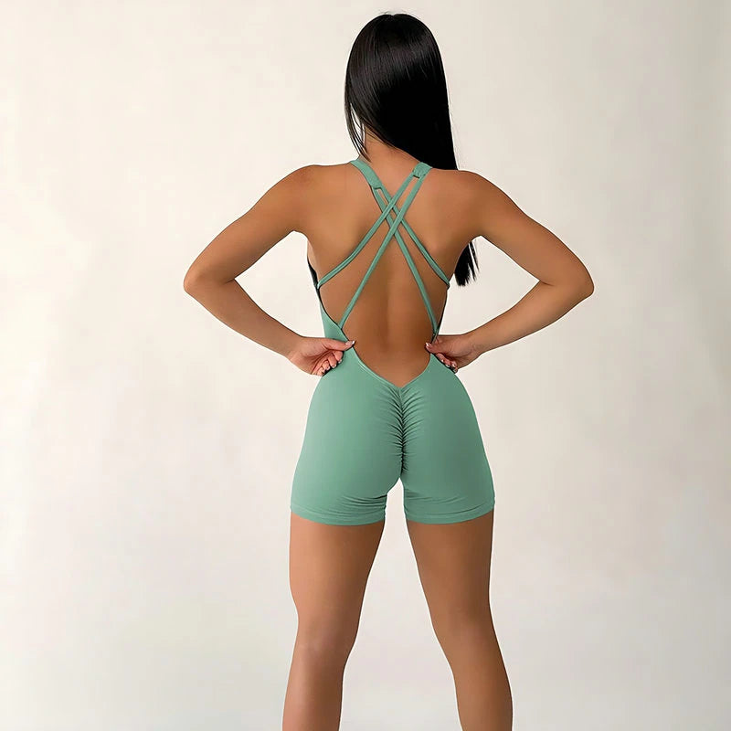 best selling green jumpsuit bodysuit gym fitness shorts scrunch bum australia