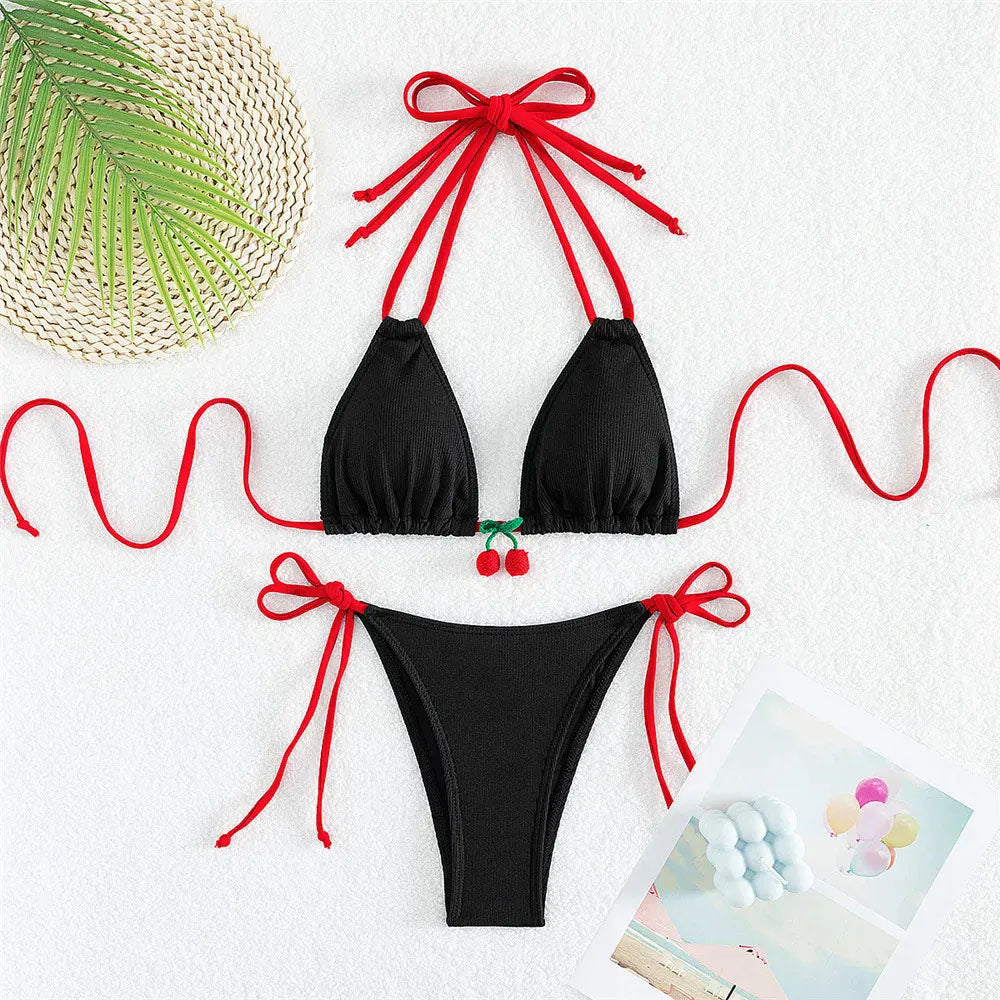 Pop My Cherry Bikini String Top and Bottom (Set)