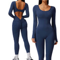 Long Sleeve Yoga Jumpsuit with Pockets Navy Blue