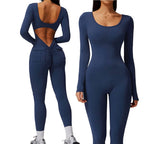 Long Sleeve Yoga Jumpsuit with Pockets Jet Black
