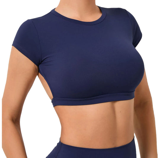 Adonis Blue Cropped Backless T-Shirt