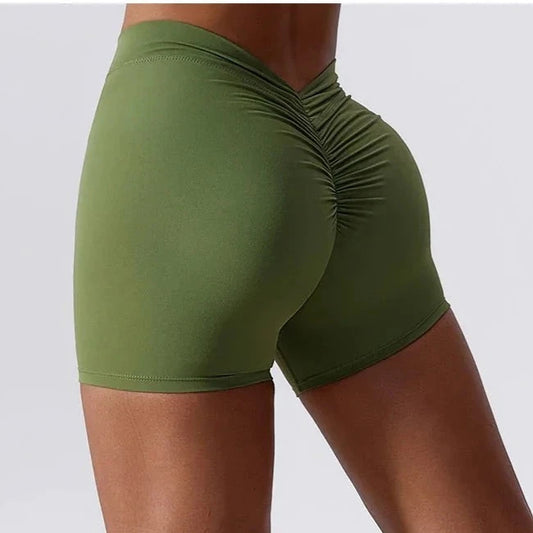 scrunch butt shorts in green khaki