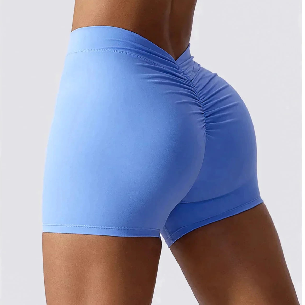 Blue Brazilian Scrunch Shorts with V Back