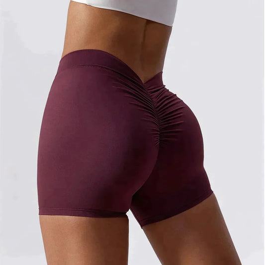 Deep Red Brazilian Scrunch Shorts with V Back