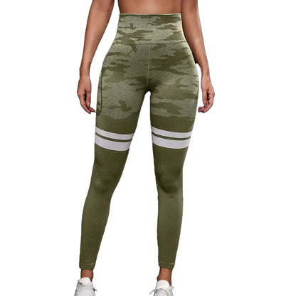 Seamless Camo Leggings with Pocket Green
