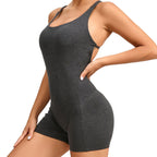 Baller Babe Bodysuit Shorts Open Back V Scrunch - Grey