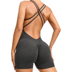 Baller Babe Bodysuit Shorts Open Back V Scrunch - Light Grey