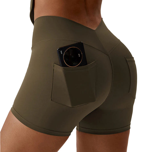 khaki green gym shorts with pockets women activewear australia