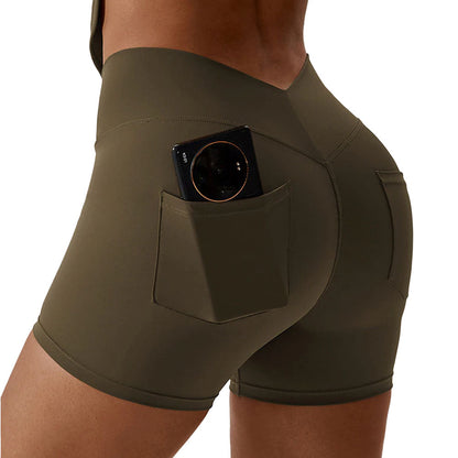 khaki green gym shorts with pockets women activewear australia