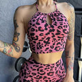 leopard print yoga crop top halter neck womens activewear