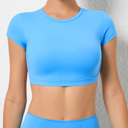 Adonis Sky Blue Cropped Backless T-Shirt